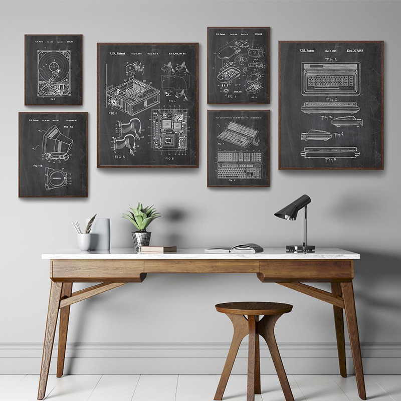 Office Tech Room - Lot de 6 affiches murales vintage