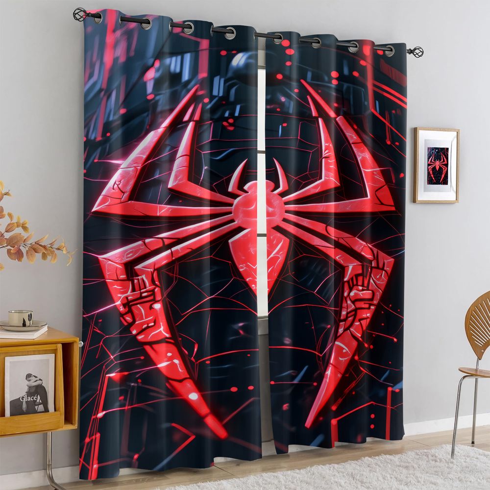Office Tech Room - Rideaux à imprimé araignée, rideaux occultants