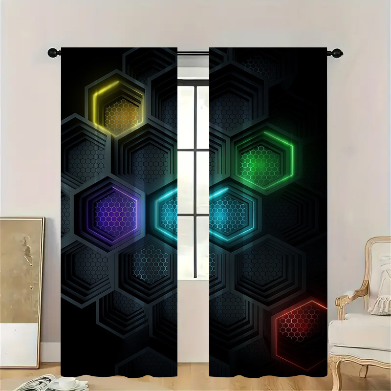 Office Tech Room - Rideaux géométriques modernes avec poche pour