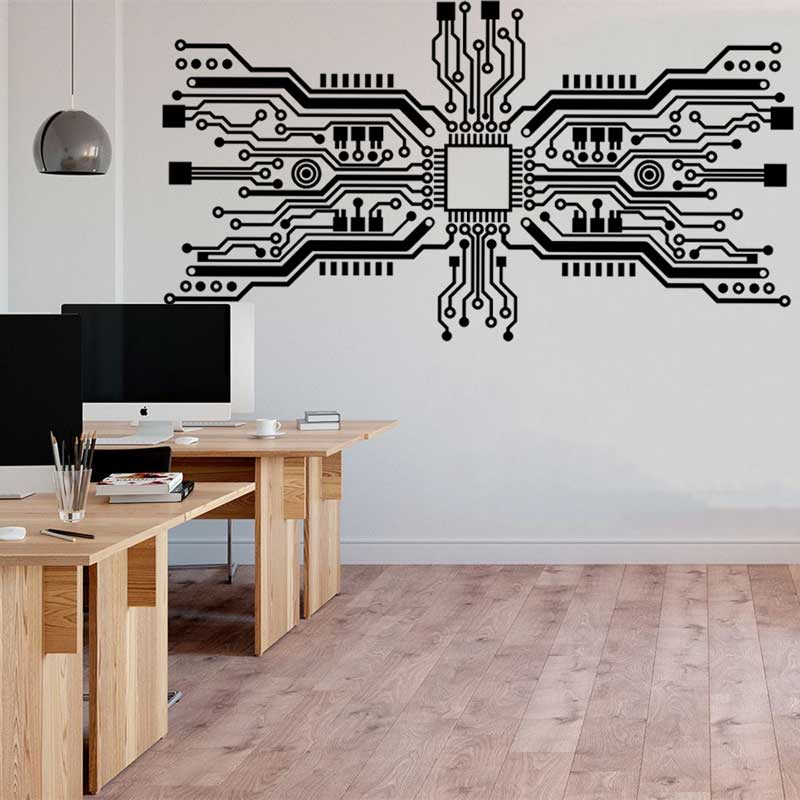Office Tech Room - Autocollant mural de puce de circuit