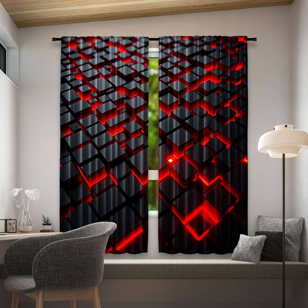 2 rideaux géométriques rouges  - Office Tech Room avis et prix